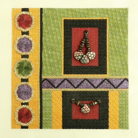 Stitched Piece - Geometric, Green/Yellow/ Purple/Red