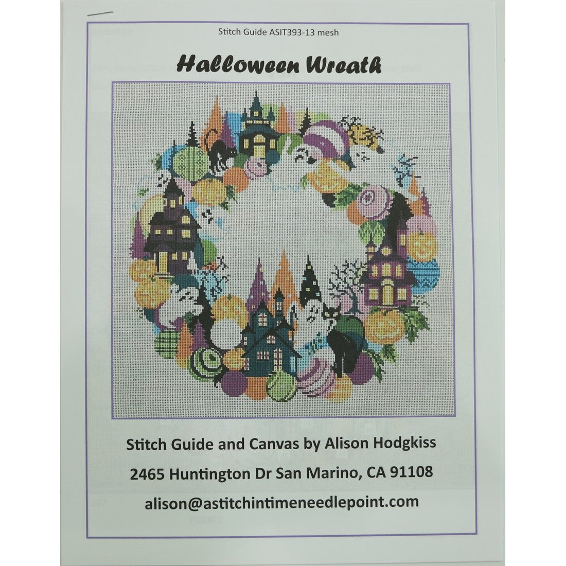 Halloween Wreath Stitch Guide, 13 mesh