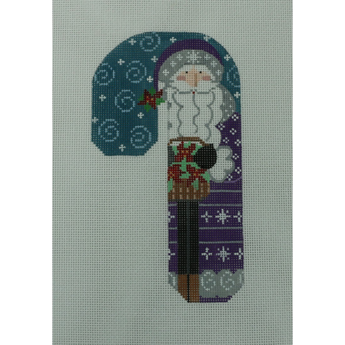 Purple Santa Holding Poinsettia