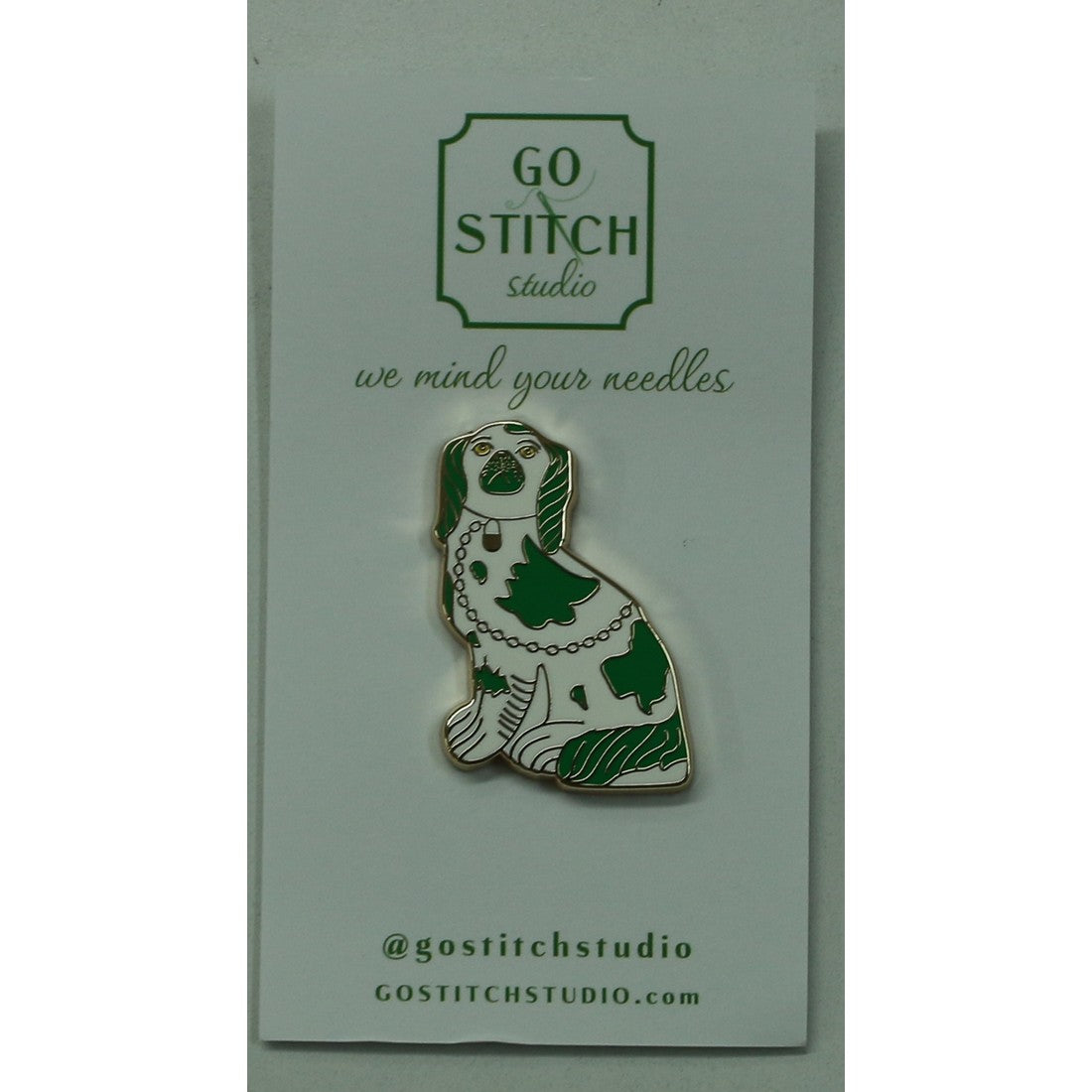 Green Staffordshire Dog Needle Minder