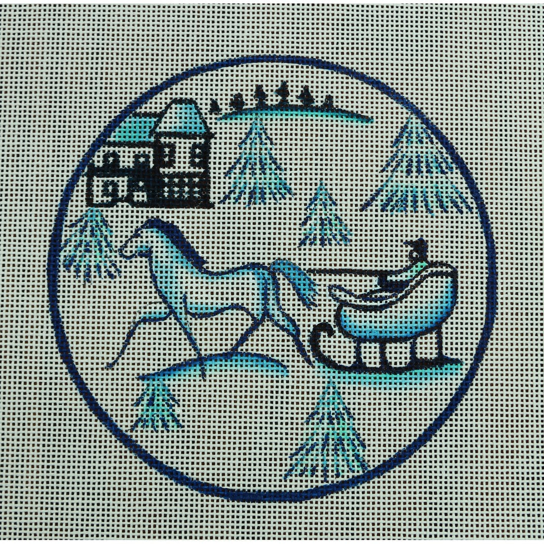Toile Horse and Sled Blue