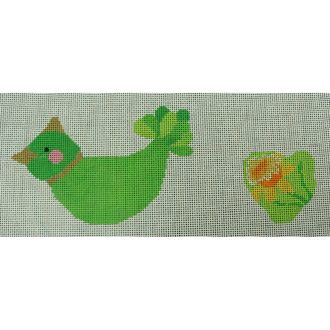 Green Bird with Daffodil