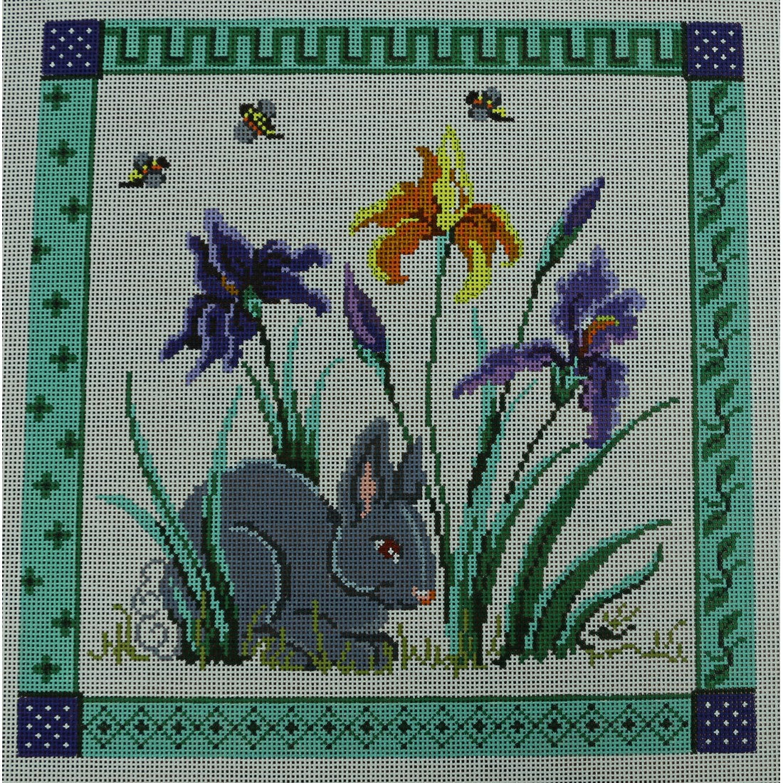 Gray Bunny, Iris, Bees