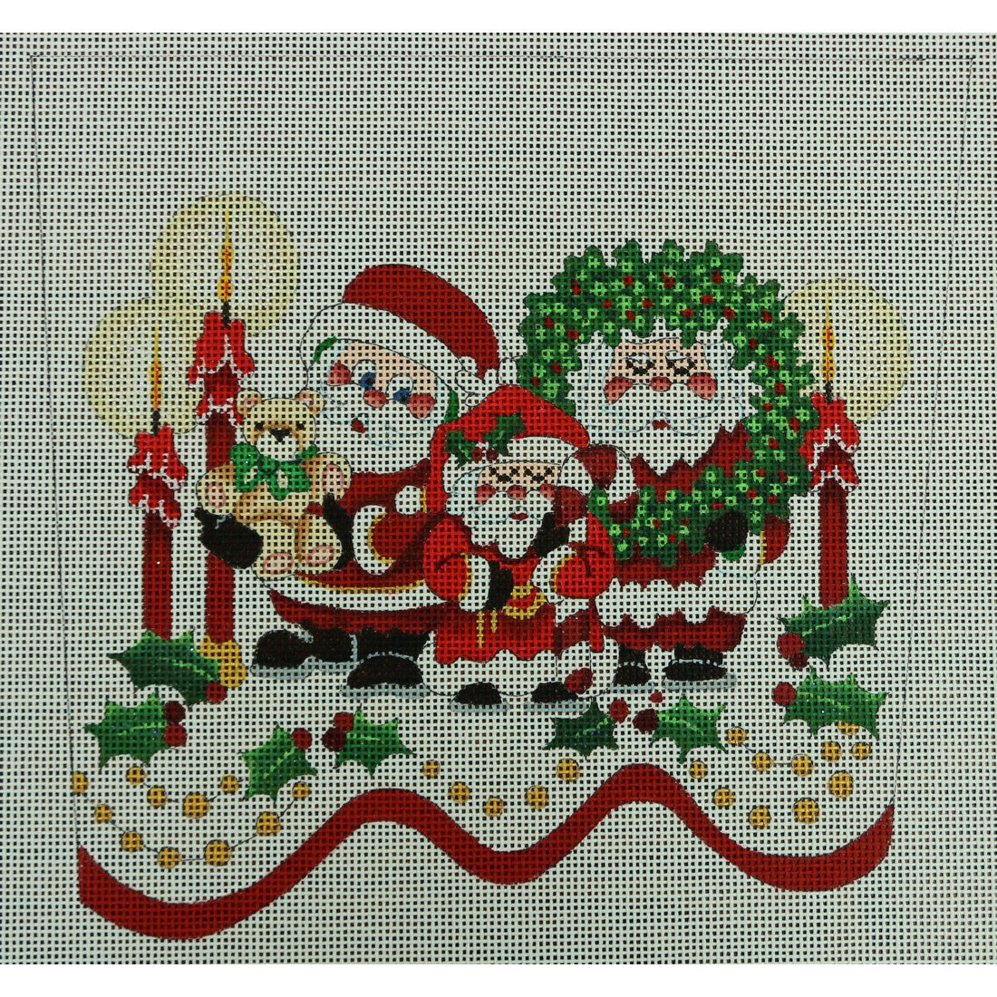Santas w/ Wreath/Teddy Bear Cuff, 13 mesh
