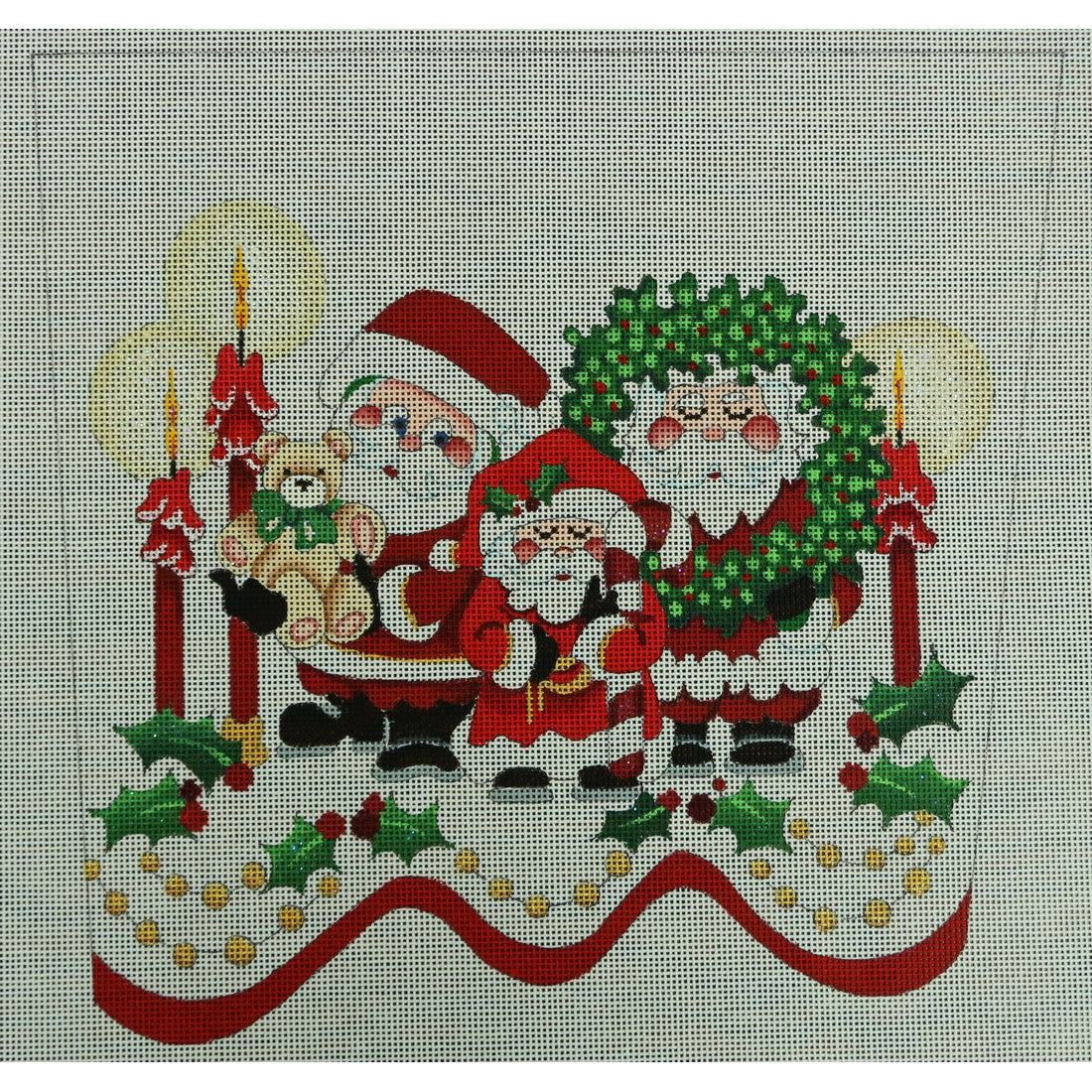 Santas w/ Wreath/Teddy Bear Cuff, 18 mesh