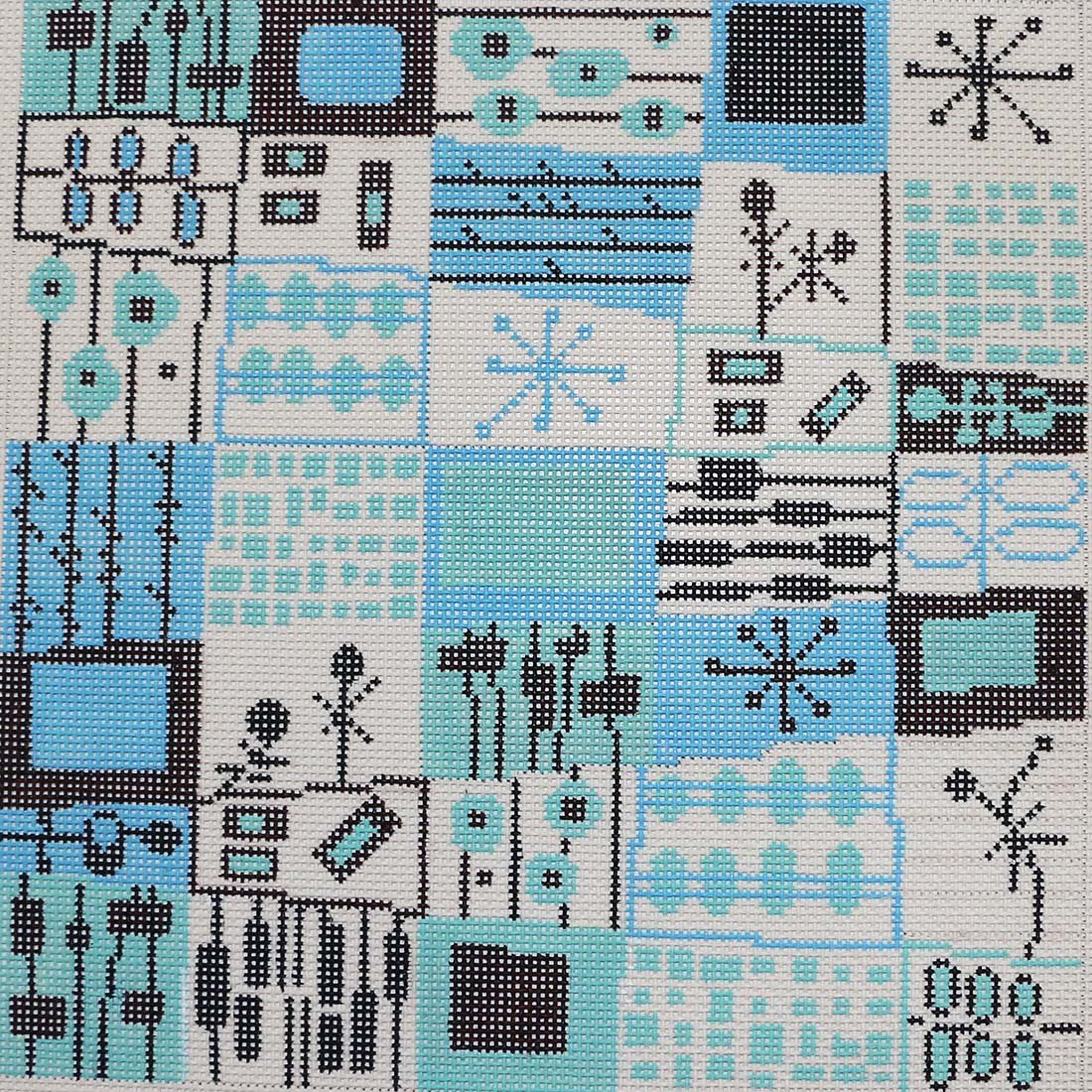 Retro Grid, Blue/Brown