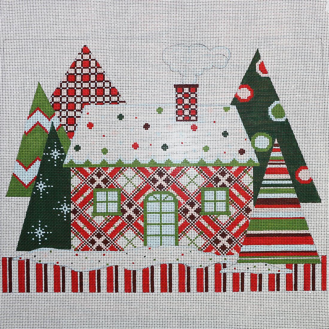 Christmas House w/ Trees – Pocket Full of Stitches