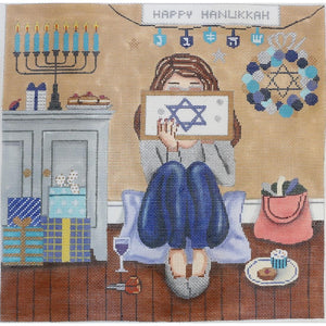 Hanukkah Stitching Girl