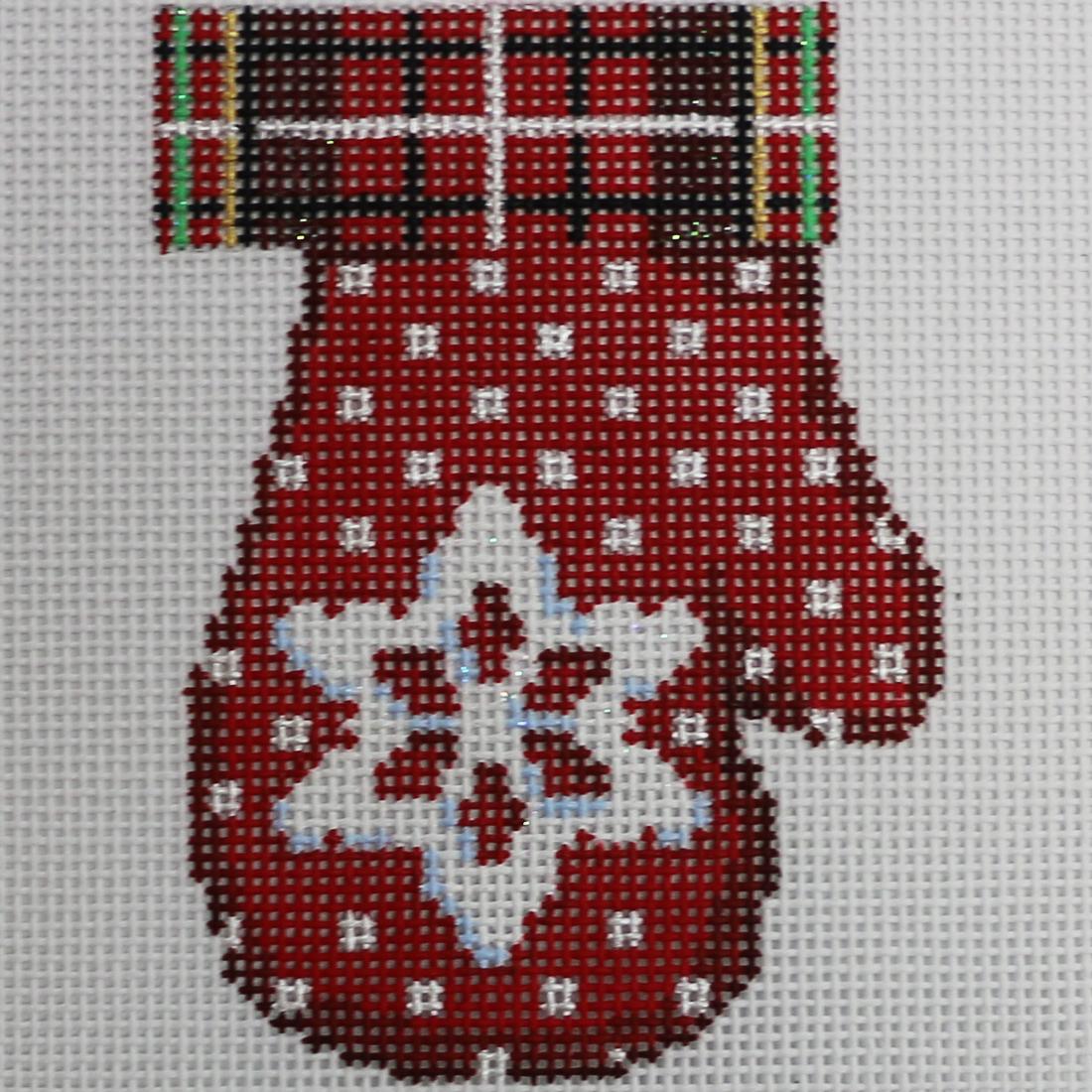 Snowflake/Plaid on Red Mitten