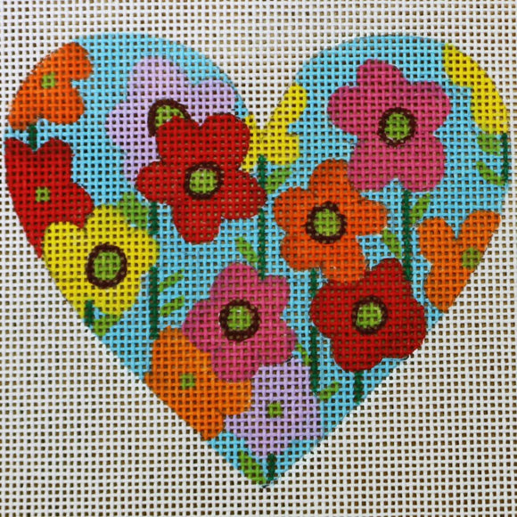Colorful Flowers on Aqua Heart