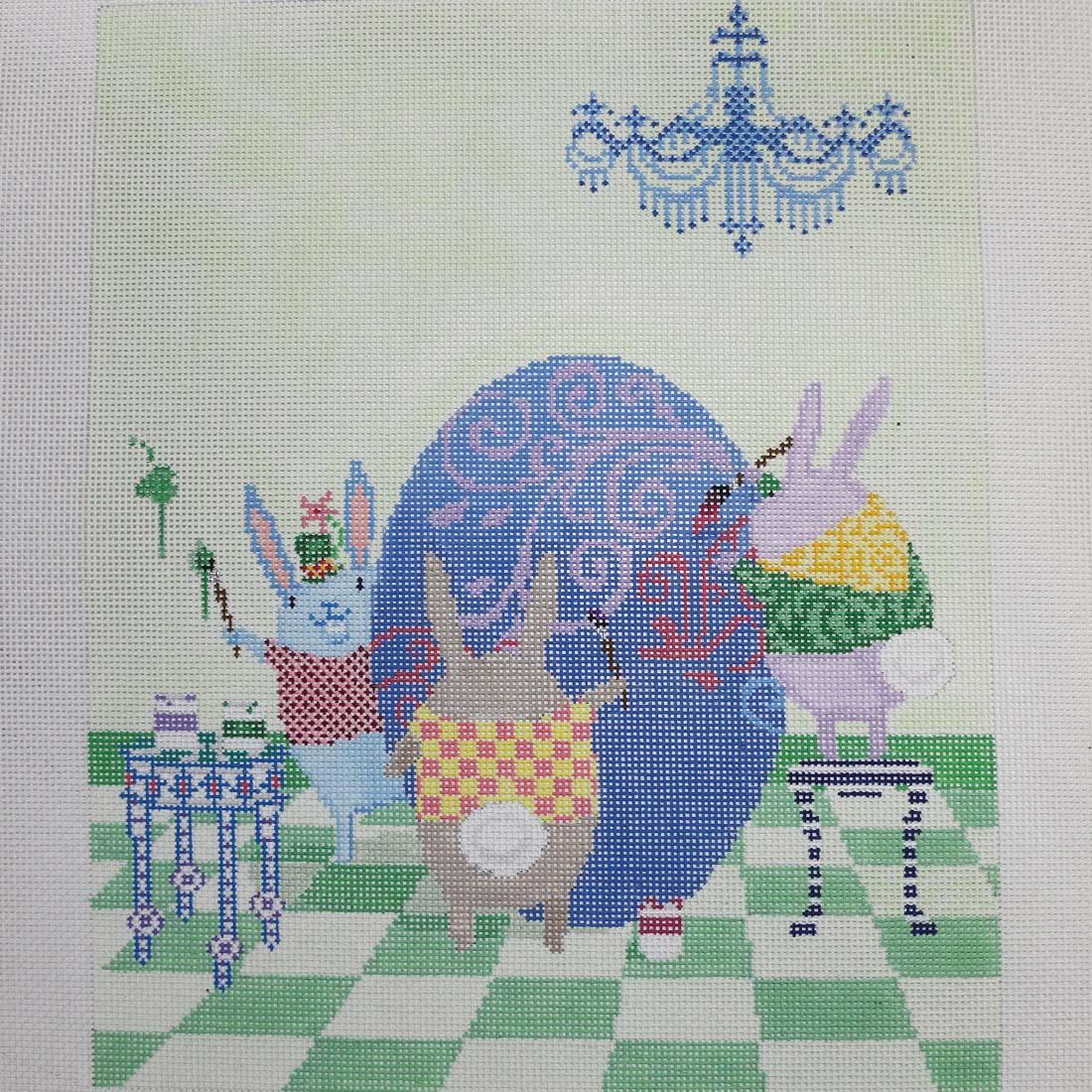 Bunnies Decorating an Egg