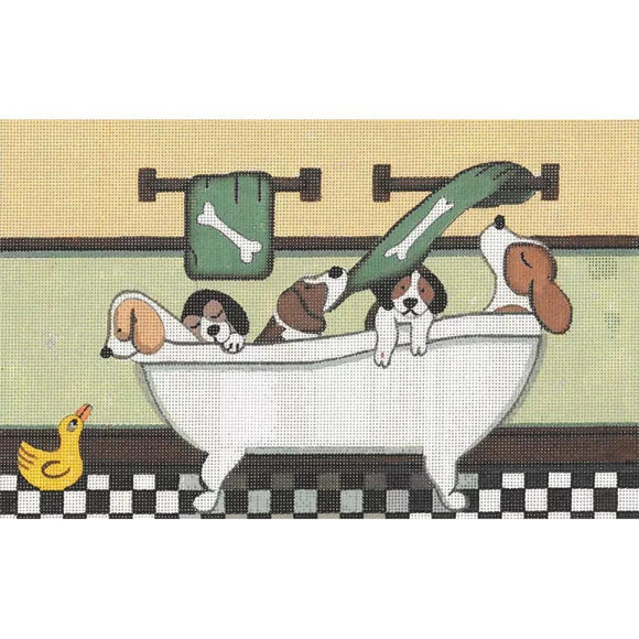 Beagles Fill Tub at Bath Time