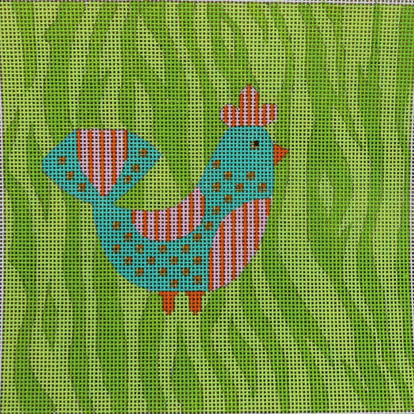 Turquoise Chicken on Green