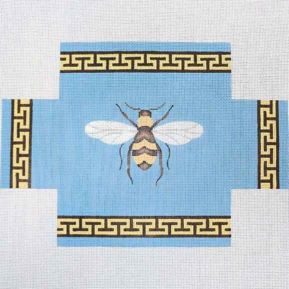 Bee on Blue, Greek Key Border