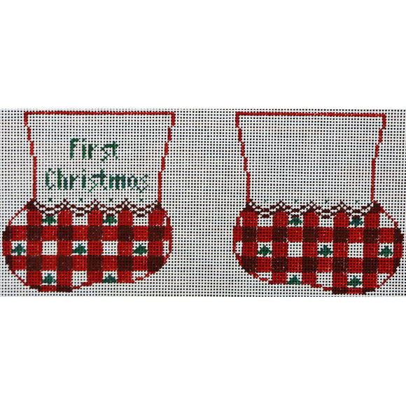 First Christmas Booties Red/Green Checkered