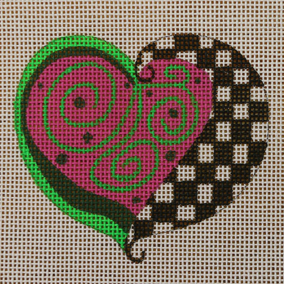 Green/Pink Checked Heart