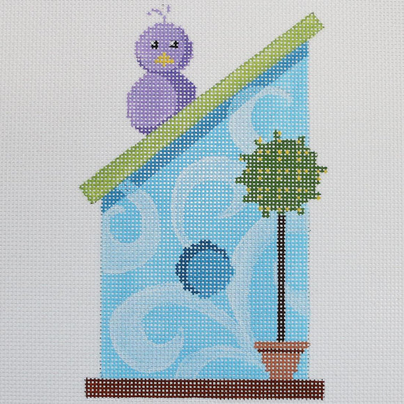 Blue Birdhouse w/ Purple Bird