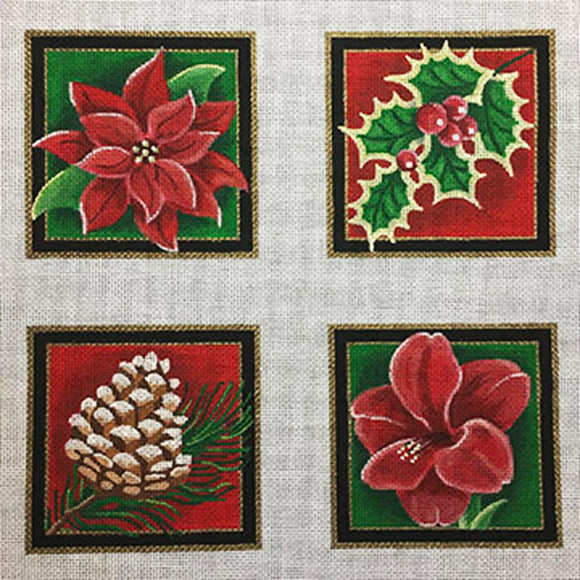 4 Christmas Floral Coasters