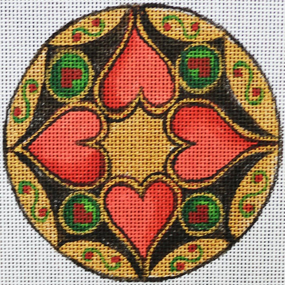 Gold Ornament, Red Hearts