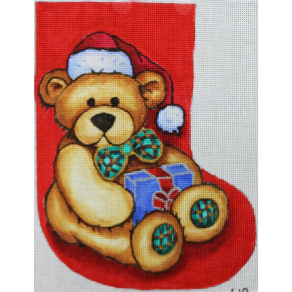 Teddy Bear, Santa Cap on Red