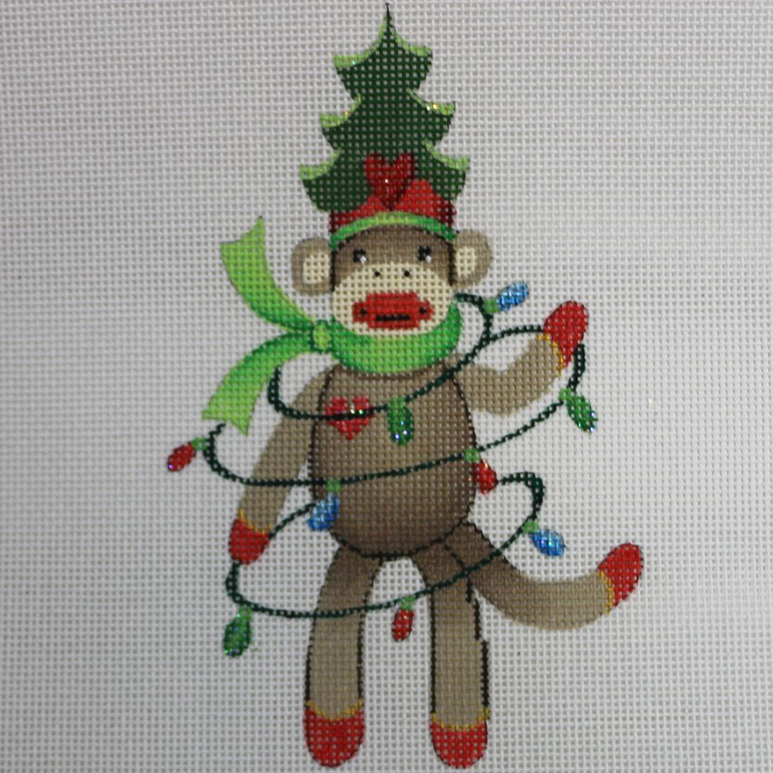 Sock Monkey with Lights & Tree