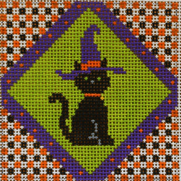 Black Cat w/Witch Hat on Lime