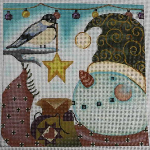 Snowman with Birds/Star/Lights