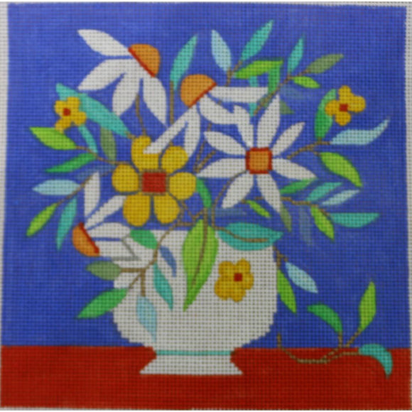 Floral White Vase w/ Blue
