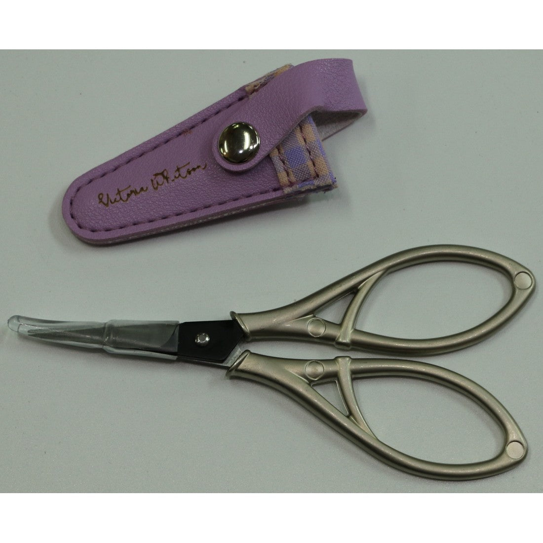 Brushed Chrome Scissors with Purple Sheath