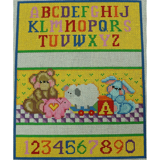 Bear and Pig Birth Sampler, 13 mesh