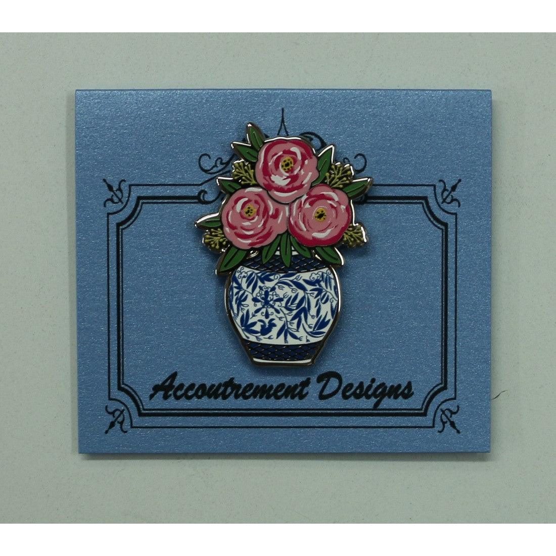Pink Roses in Blue Vase