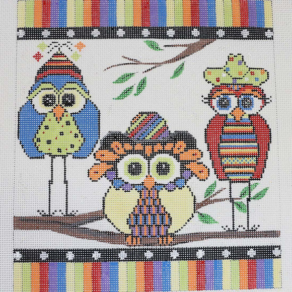 Three Colorful Owls