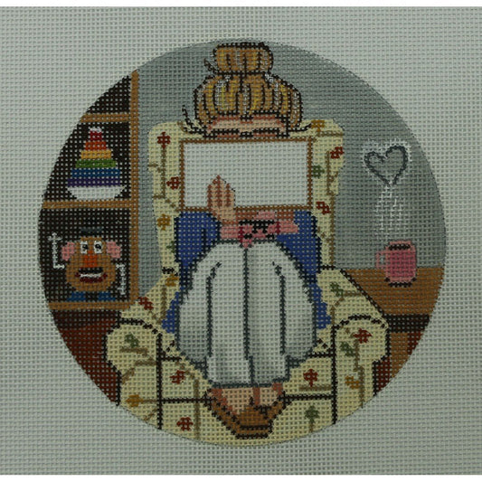 Grandma Stitching Girl, Round