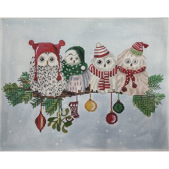 Christmas Fluffy Owls on Branch