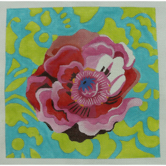 Pink Peony with Green Swirls