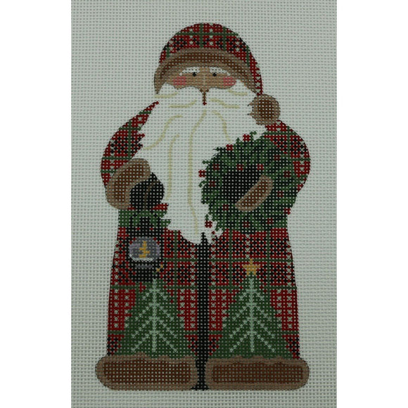 Red Santa Holding Wreath & Lantern