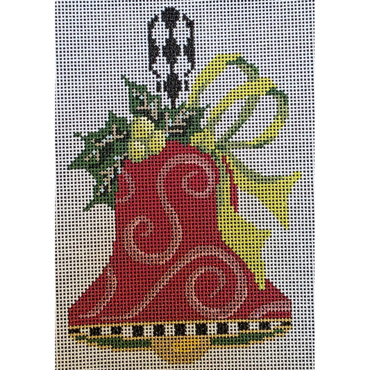 Red Swirls, Lime Bow Handbell