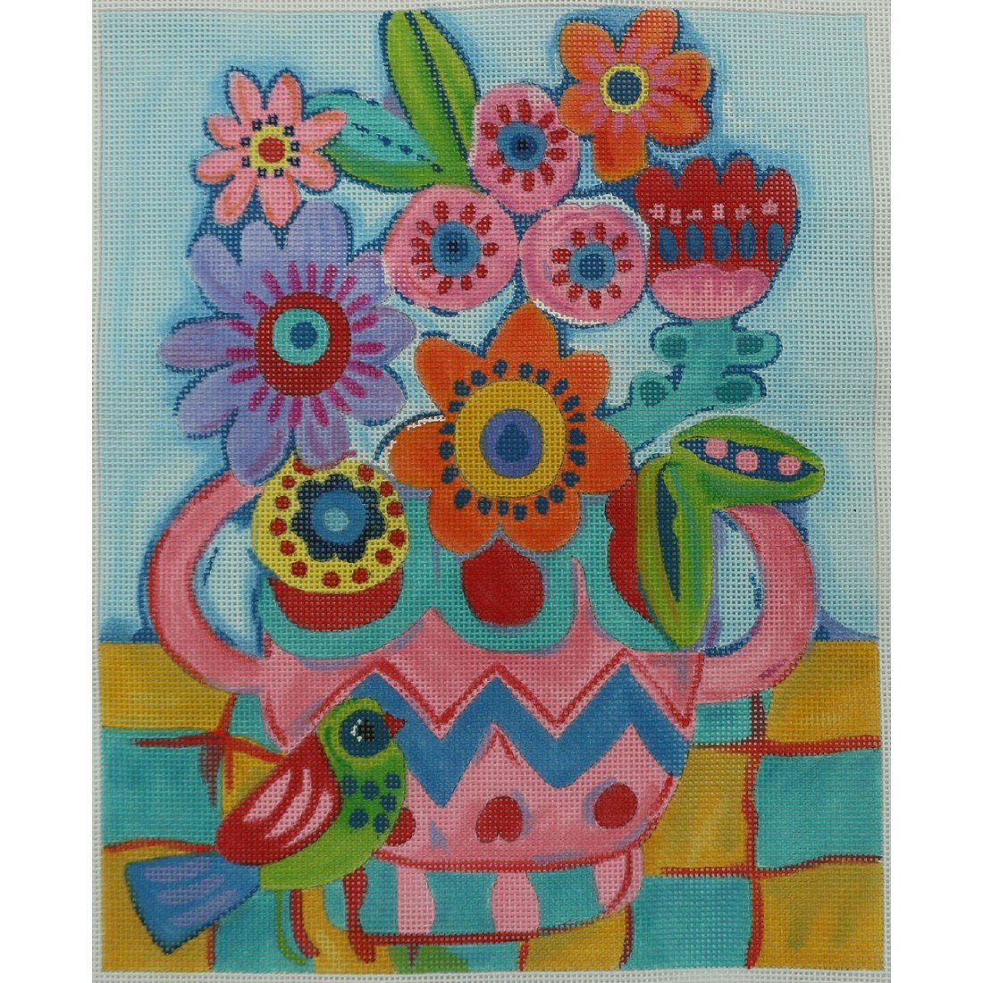 Flowers in Pink/Blue Vase