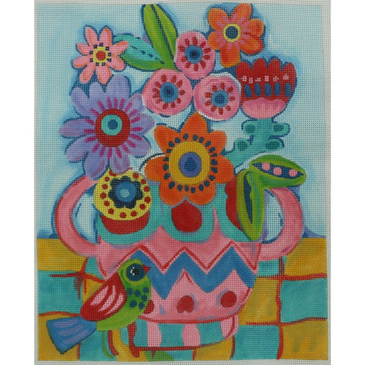 Flowers in Pink/Blue Vase