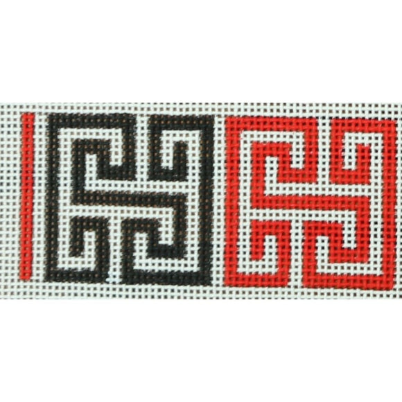 Greek Key Square Belt, Black & Red