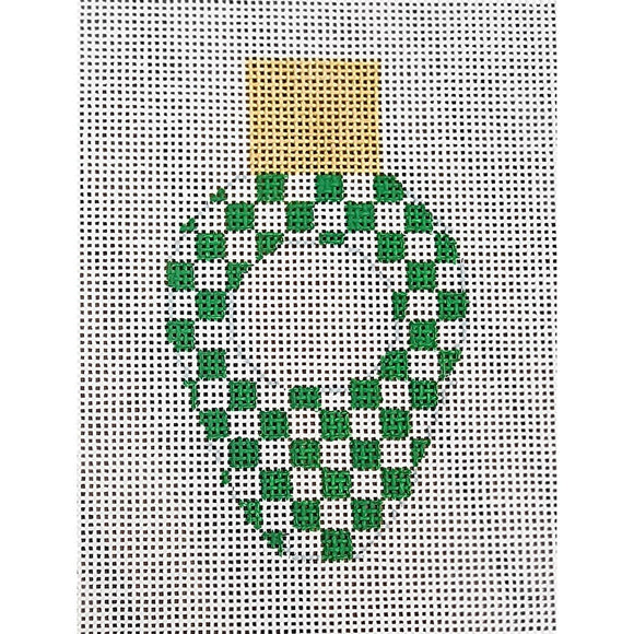 Christmas Lightbulb, Green, White Check