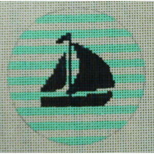 Sailboat on Stripe, Navy & Seafoam