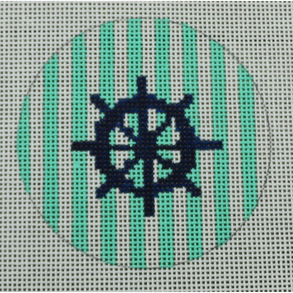 Ship Wheel on Stripe, Navy & Seafoam