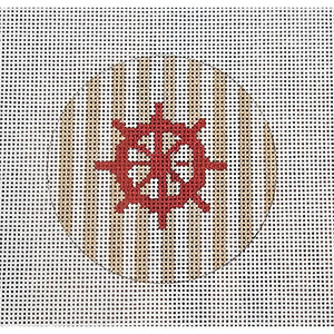 Ship Wheel on Stripe, Red & Khaki