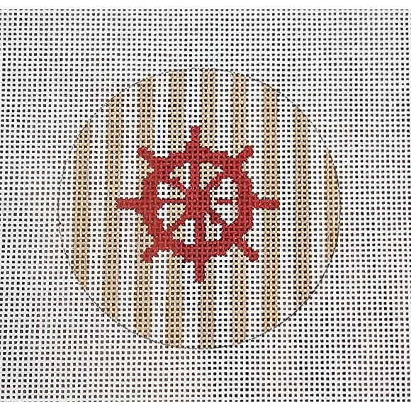 Ship Wheel on Stripe, Red & Khaki