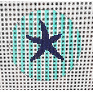 Starfish on Stripe, Navy & Seafoam