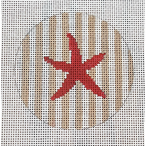 Starfish on Stripe, Red & Khaki