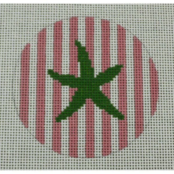 Starfish on Stripe, Green & Pale Pink