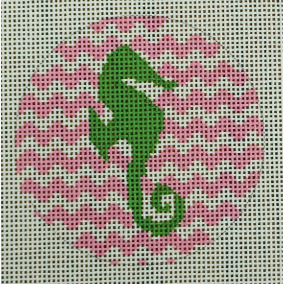 Seahorse on Chevron, Green & Pale Pink