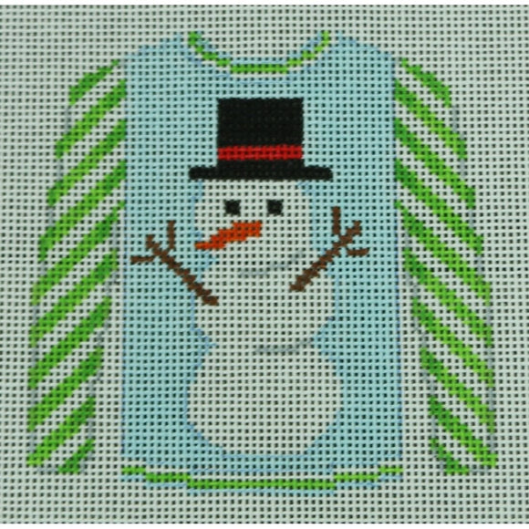 Snowman on Blue w/ Lime Striped Sleeves